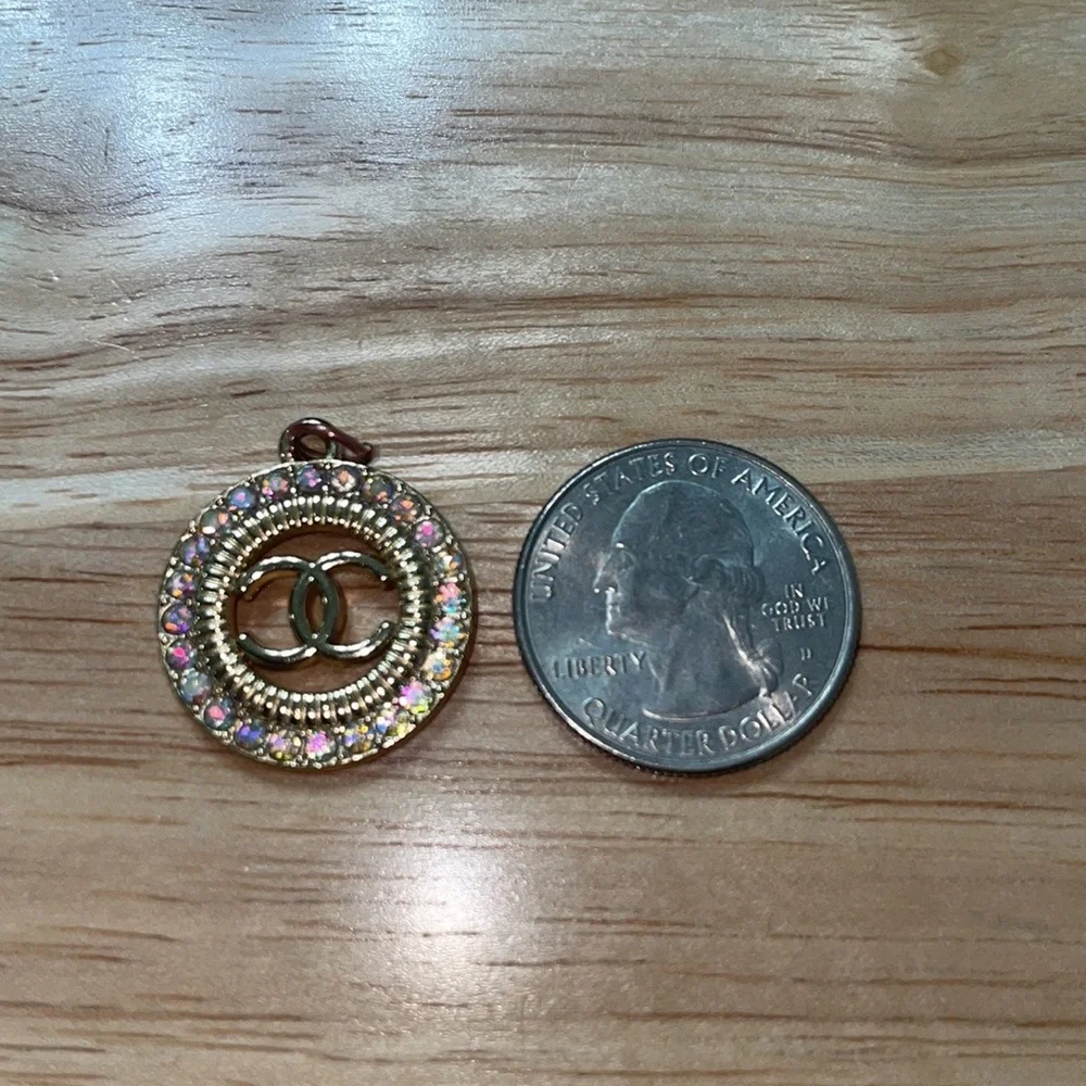 Chanel Charm for Necklace Gold CC Iridescent Sparkle Authentic